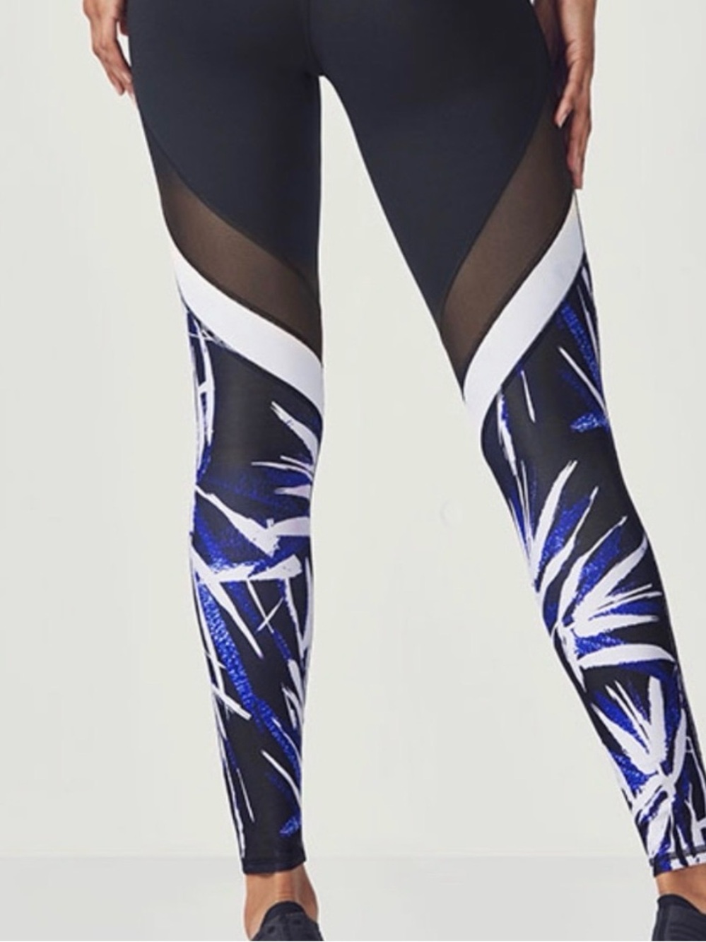 Fabletics High-Waist Athletic Leggings with Mesh and Blue Print